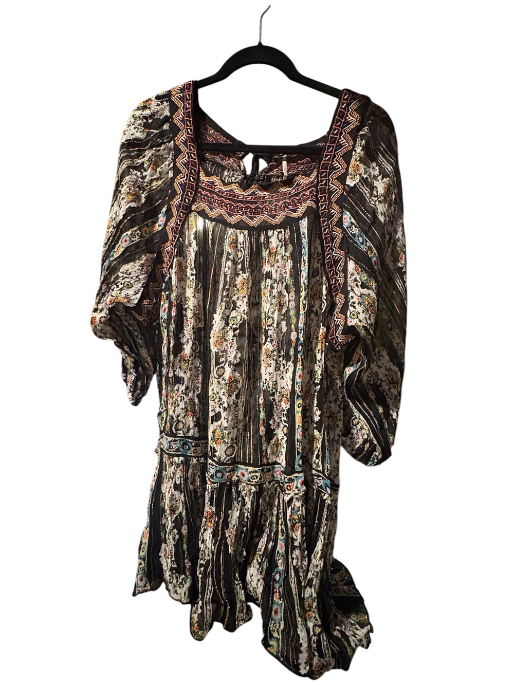 Free People Dance Magic Embroidered 3/4 Sleeve Tunic Metallic Dress - Picture 8 of 10